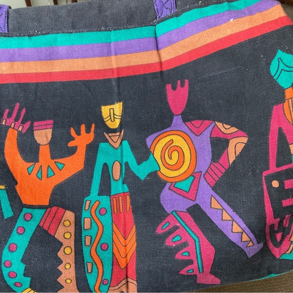 🧡💚💙💜bright cotton canvas duffel /w zip inner pocket Happy dancers/ musicians - Picture 7 of 16